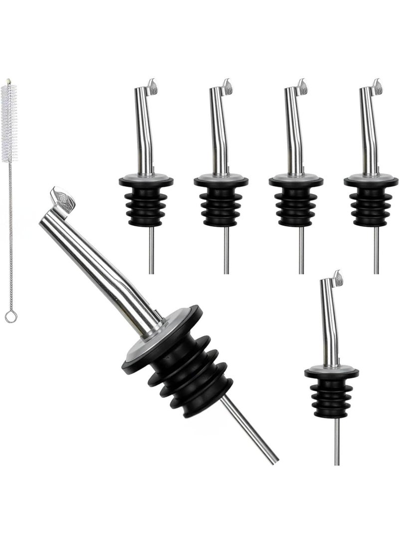 HOME ZONE 6 Pack Bottle Pourer, Oil Pourer Spout with Flip Top Caps, Stainless Steel Liquor Pour Spout, Speed Pourers for Olive Oil and Vinegar - Image 1